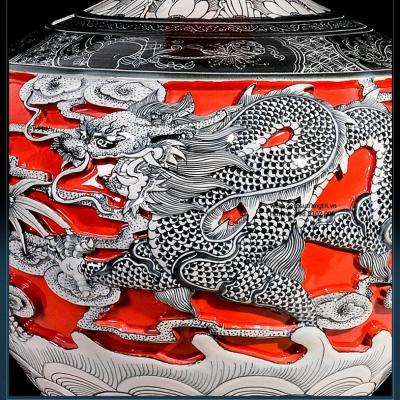 BÌNH GỐM SỨ THỦ CÔNG CHẠM KHẮC RỒNG VỜN MÂY